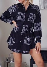 Load image into Gallery viewer, Black Letter Print Corset Shirt Dress