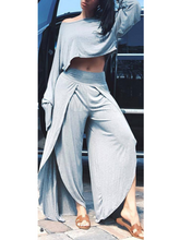 Load image into Gallery viewer, Grey High Slit Wide Leg Pant Set