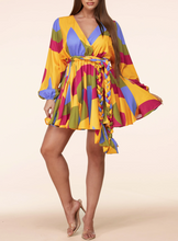 Load image into Gallery viewer, Raquel Twirl Gold Mini Flare Dress