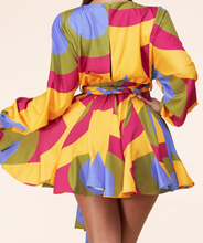 Load image into Gallery viewer, Raquel Twirl Gold Mini Flare Dress