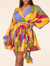 Load image into Gallery viewer, Raquel Twirl Gold Mini Flare Dress