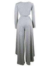 Load image into Gallery viewer, Grey High Slit Wide Leg Pant Set