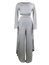 Load image into Gallery viewer, Grey High Slit Wide Leg Pant Set
