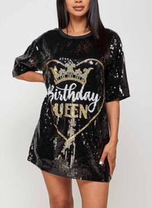 Birthday Queen Sequin Shirt Dress