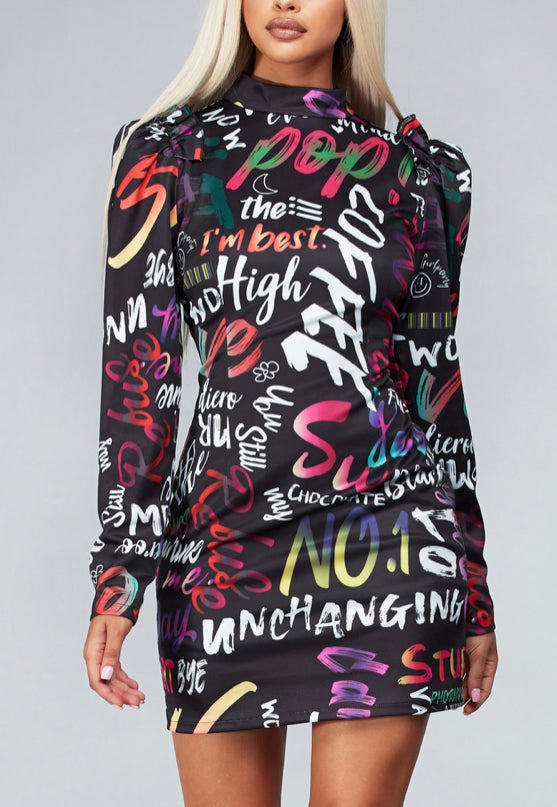 Nakia Graffiti Bodycon Mini Dress