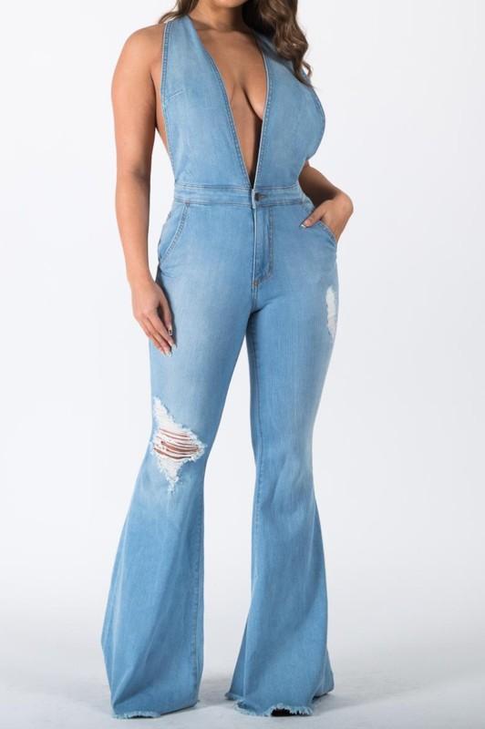 🔥Carina Denim Criss Cross Jumpsuit🔥