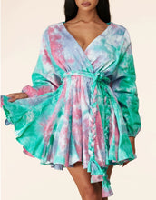 Load image into Gallery viewer, Raquel Twirl Turquoise Tie-Dye Mini Flare Dress Pre-Order
