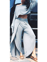 Load image into Gallery viewer, Grey High Slit Wide Leg Pant Set
