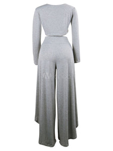 Grey High Slit Wide Leg Pant Set